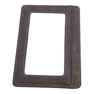 Slim Gray Leather Card Holder With ID Window & Multiple Card Slots